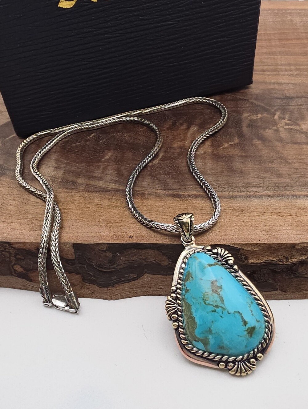 Stauer Sedona Turquoise Pendant & Serpentine Chain 925 Sterling Silver Southwest